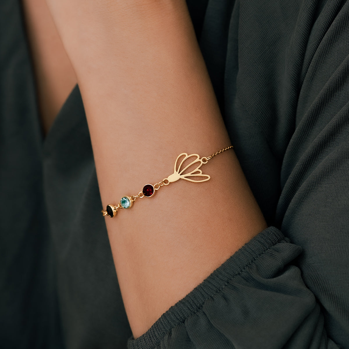 Personalized Birth Flower & Birthstones Bracelet June Rose