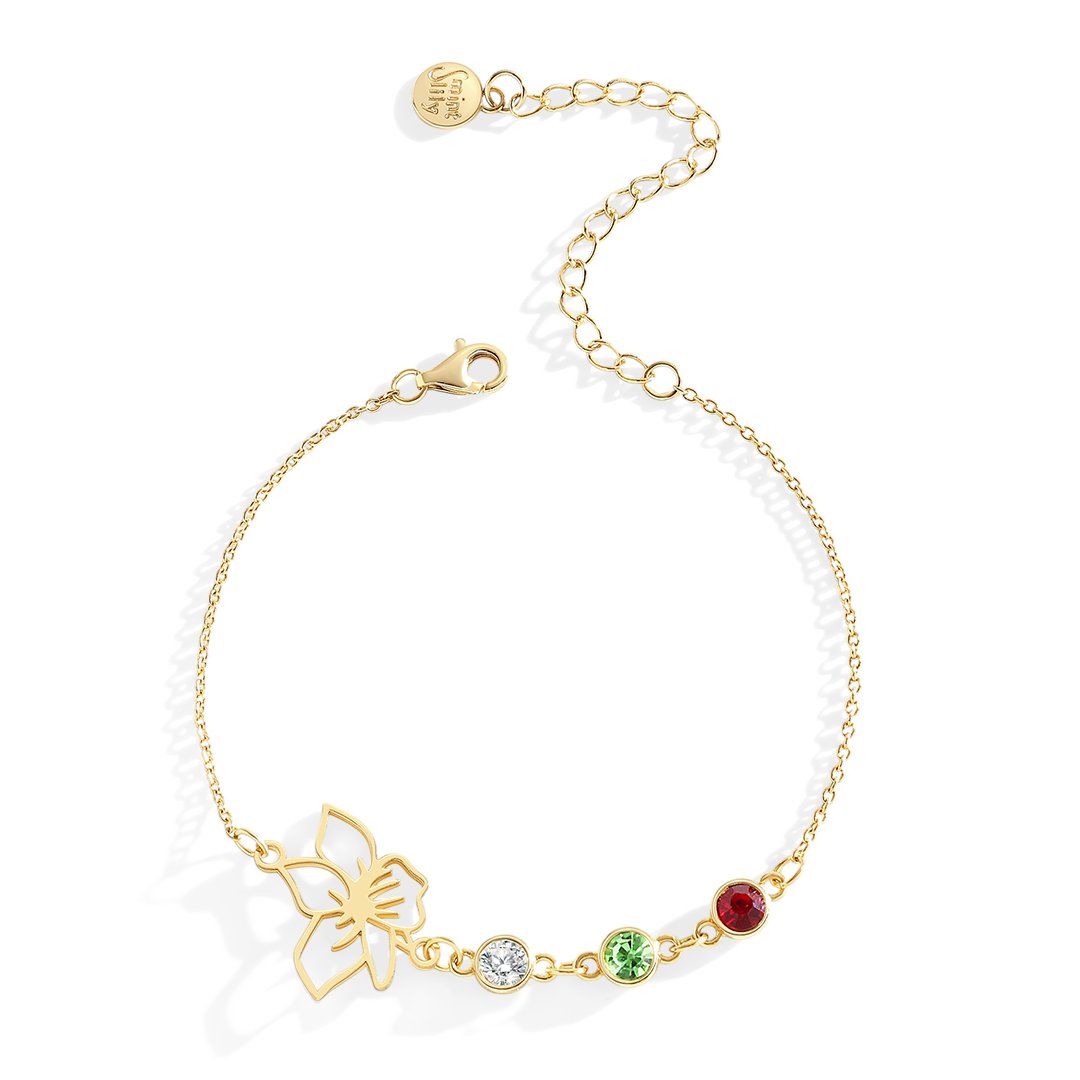 Personalized Birth Flower & Birthstones Bracelet February Iris