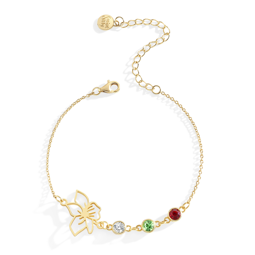 Personalized Birth Flower & Birthstones Bracelet June Rose
