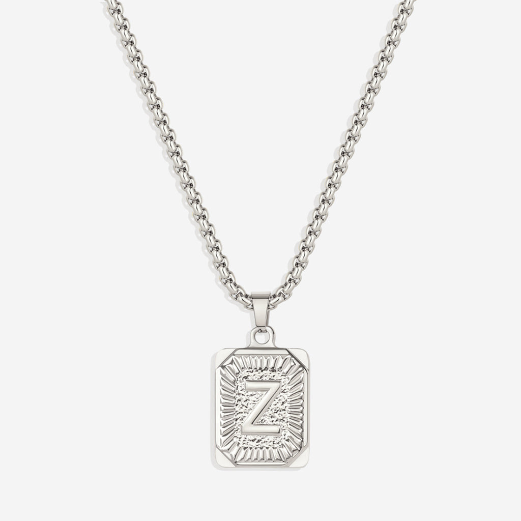 Initial Card Pendant Necklace with Rolo Chain