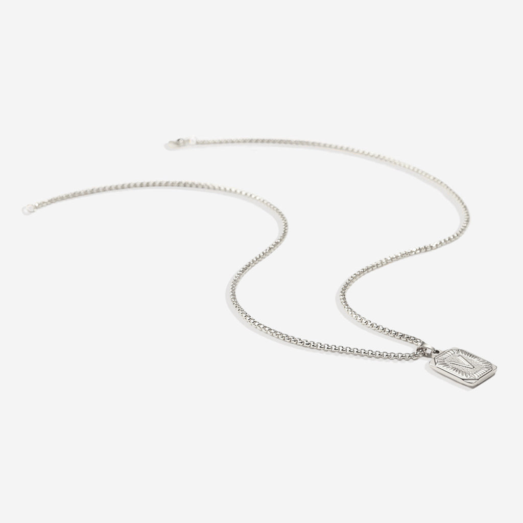 Initial Card Pendant Necklace with Rolo Chain