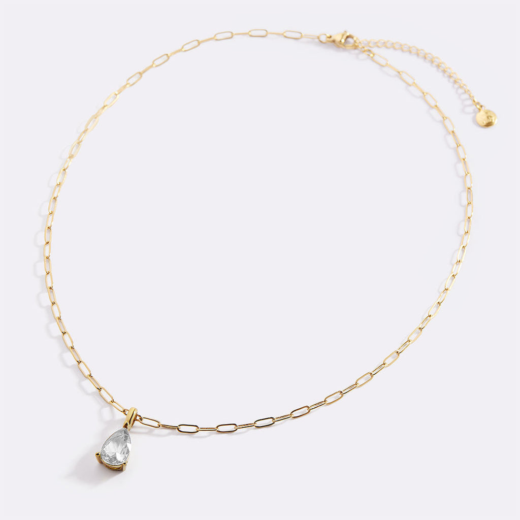 Birthstone Pendant Necklace with Dainty Paperclip Chain