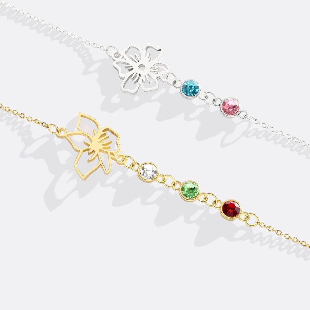 Personalized Birth Flower & Birthstones Bracelet June Rose