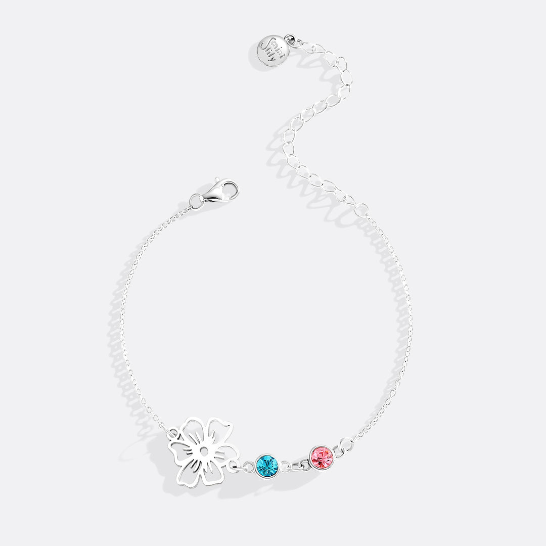 Personalized Birth Flower & Birthstones Bracelet February Iris