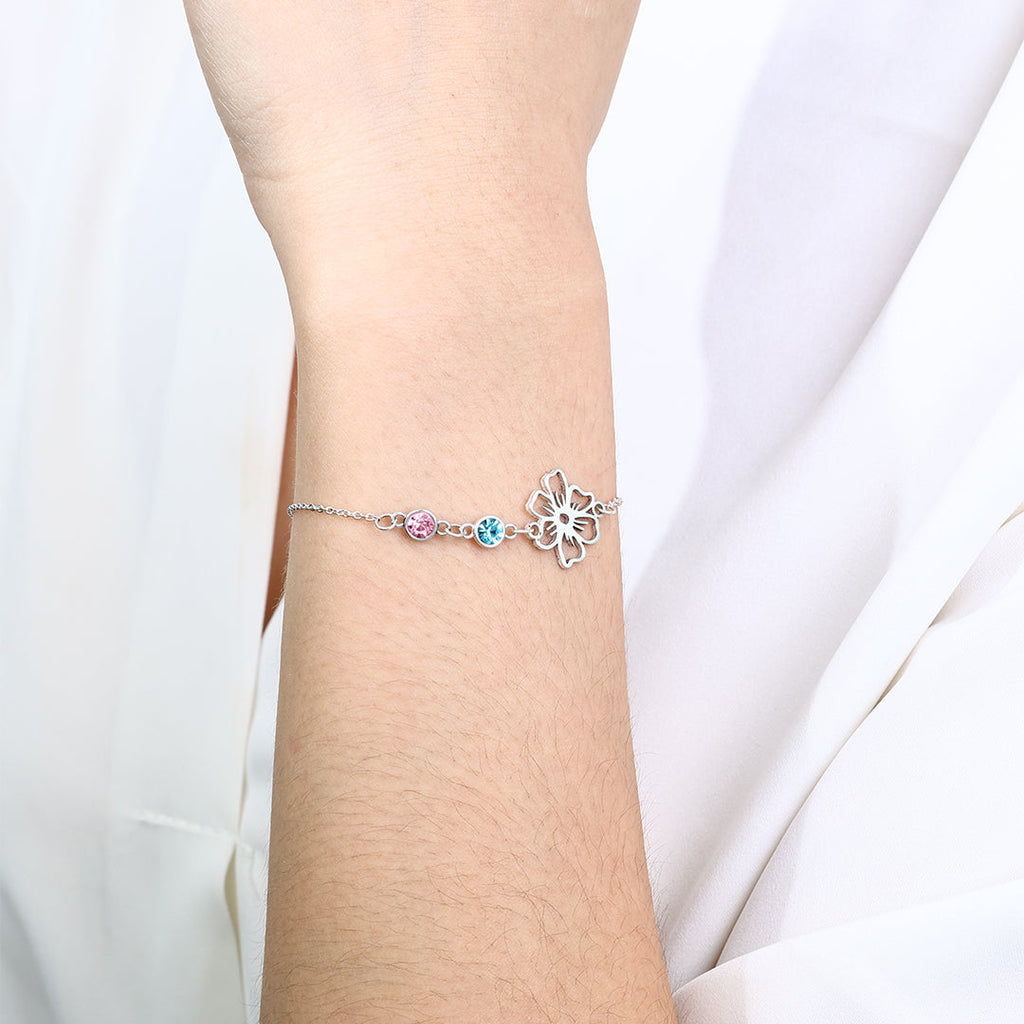 Personalized Birth Flower & Birthstones Bracelet February Iris