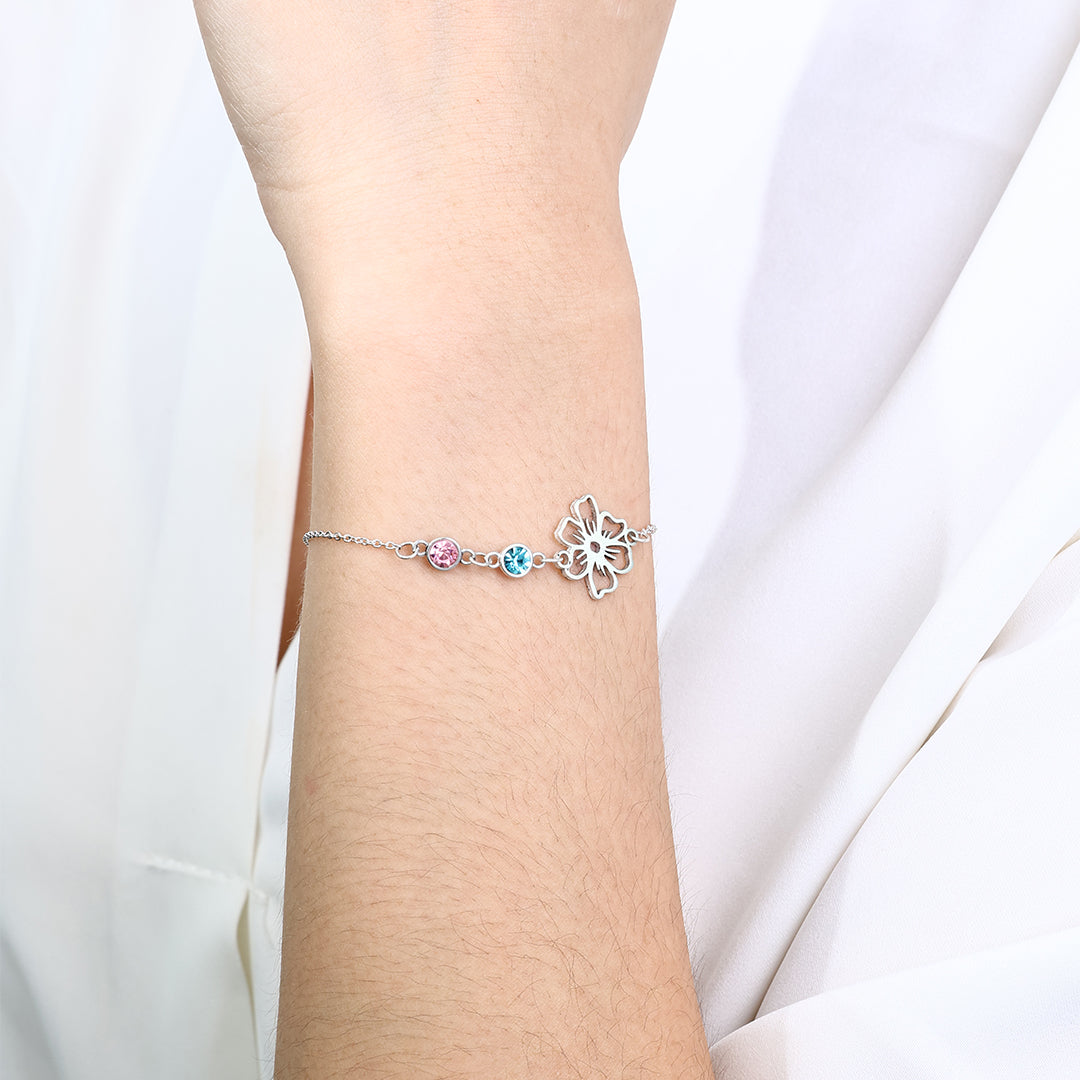 Personalized Birth Flower & Birthstones Bracelet February Iris