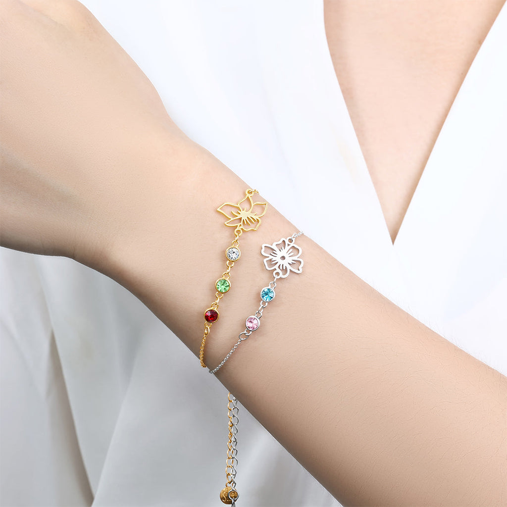 Personalized Birth Flower & Birthstones Bracelet June Rose