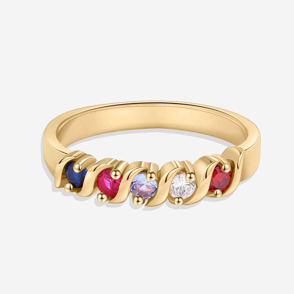 Personalized Wave Birthstones Ring