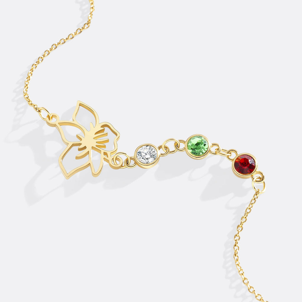 Personalized Birth Flower & Birthstones Bracelet June Rose